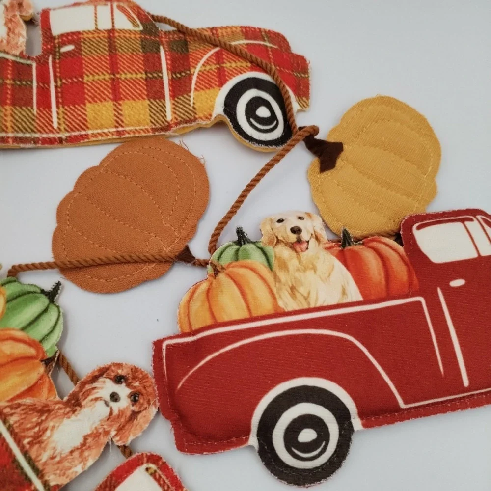Ashland 6ft Fall Truck Garland Red Plaid Pumpkin Dog Golden Retriever Farmhouse‎
